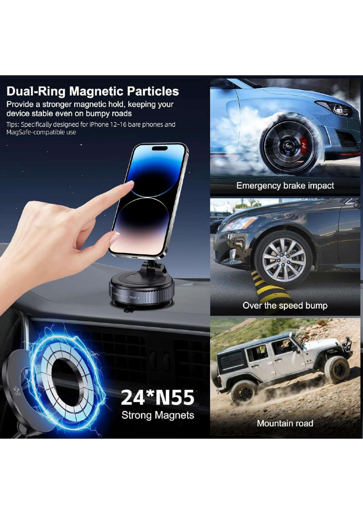 {Original} 360° Rotatable Magnetic Phone Holder with Vacuum Suction, Reusable Sticky Dashboard Mount, Foldable Mobile Stand for Car Desk & Wall Use 360 Degree Magnetic Phone Holder
