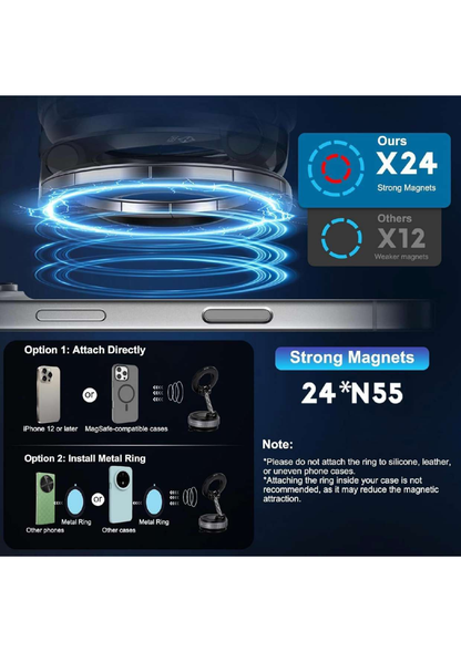 {Original} 360° Rotatable Magnetic Phone Holder with Vacuum Suction, Reusable Sticky Dashboard Mount, Foldable Mobile Stand for Car Desk & Wall Use 360 Degree Magnetic Phone Holder